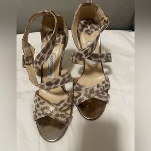 Jimmy Choo Louise Gold Leopard-Print Mirrored Heel Sandal